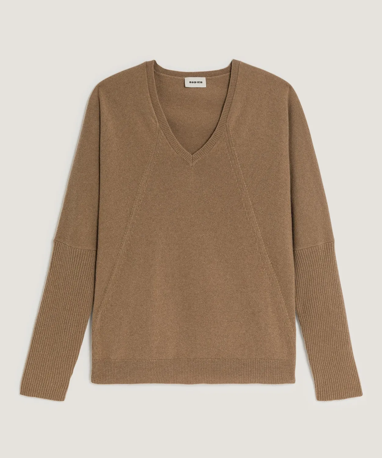 Rodier maglione oversize cashmere scollo V camel brown