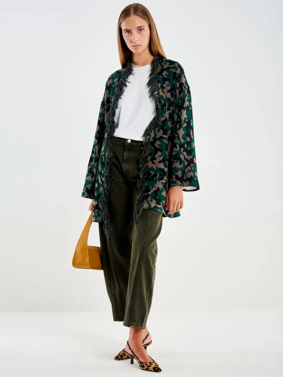 Vicolo Maxi Cardigan Camouflage jacquard verde unica