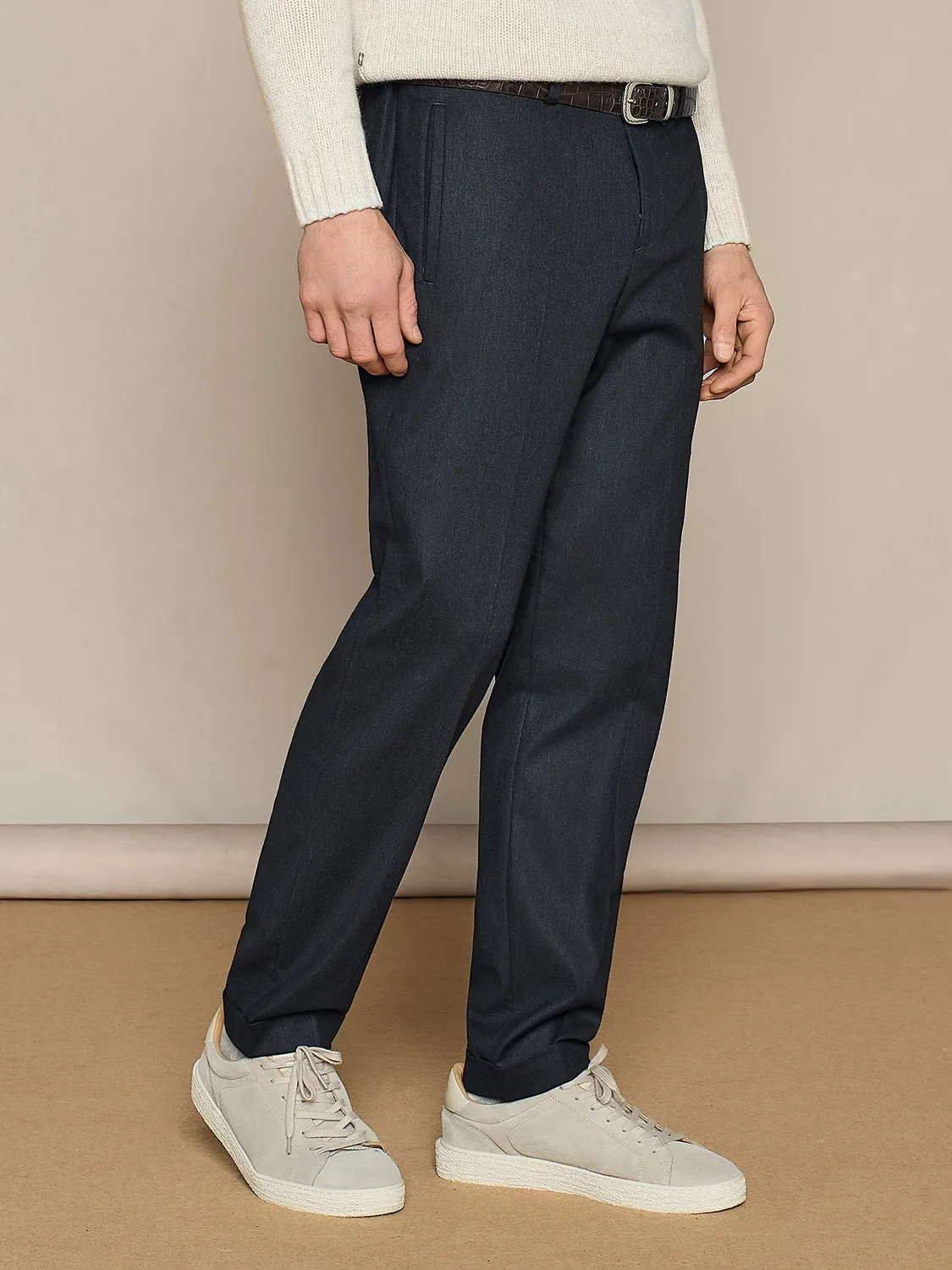Paul Taylor Pantalone Wide Fit Flanella Blu coulisse