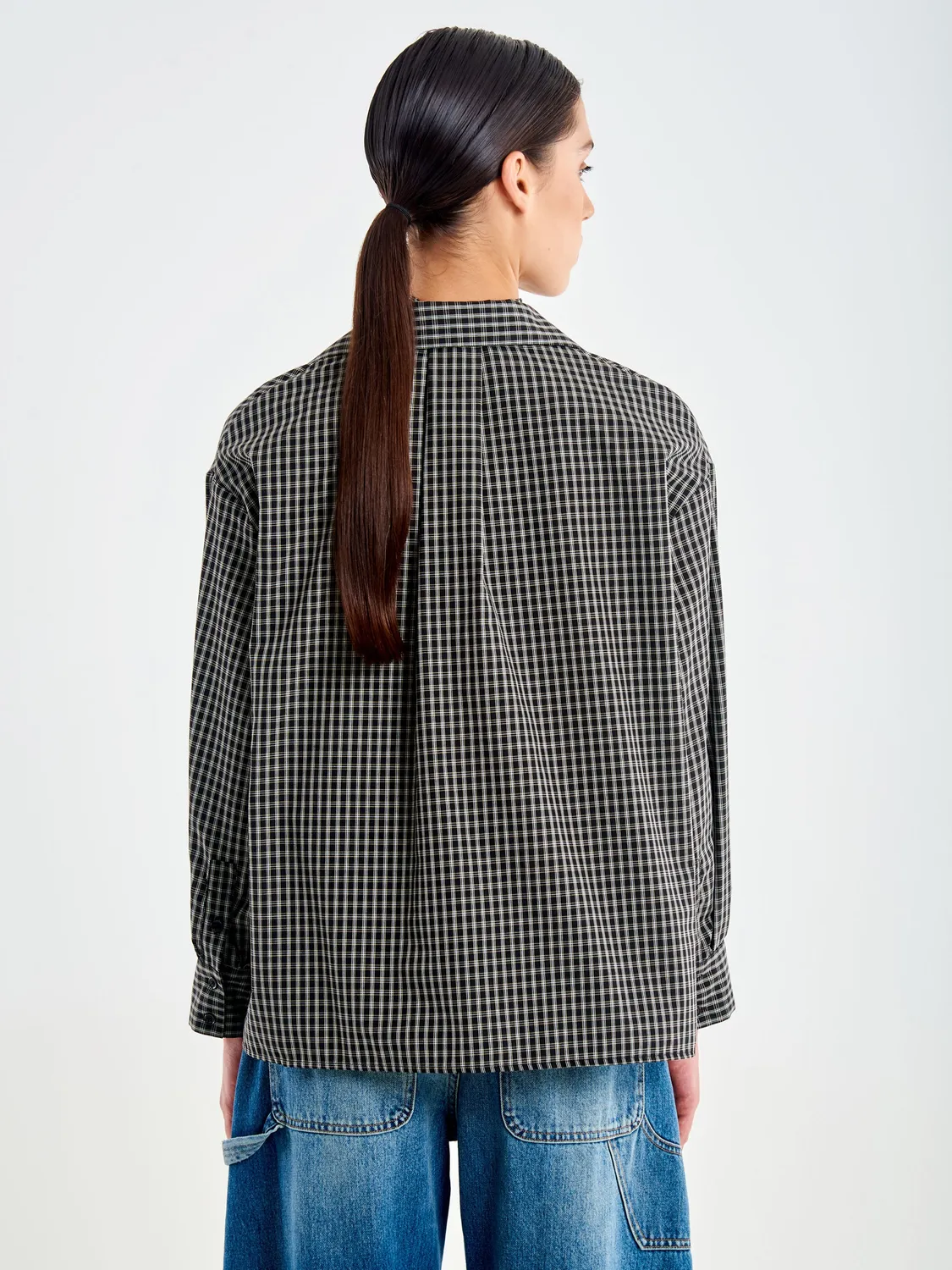 Vicolo Camicia Check con Choker Fiore Nera Cotone