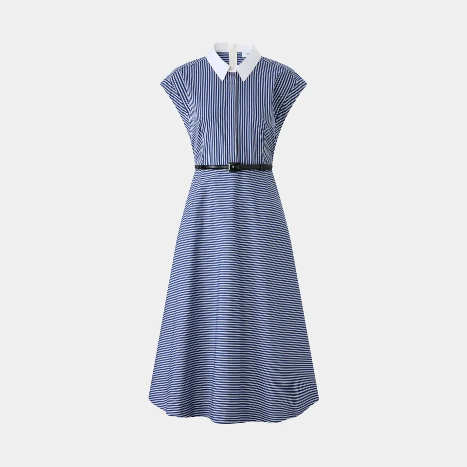 PORTS Abito camicia collo righe blu elegante