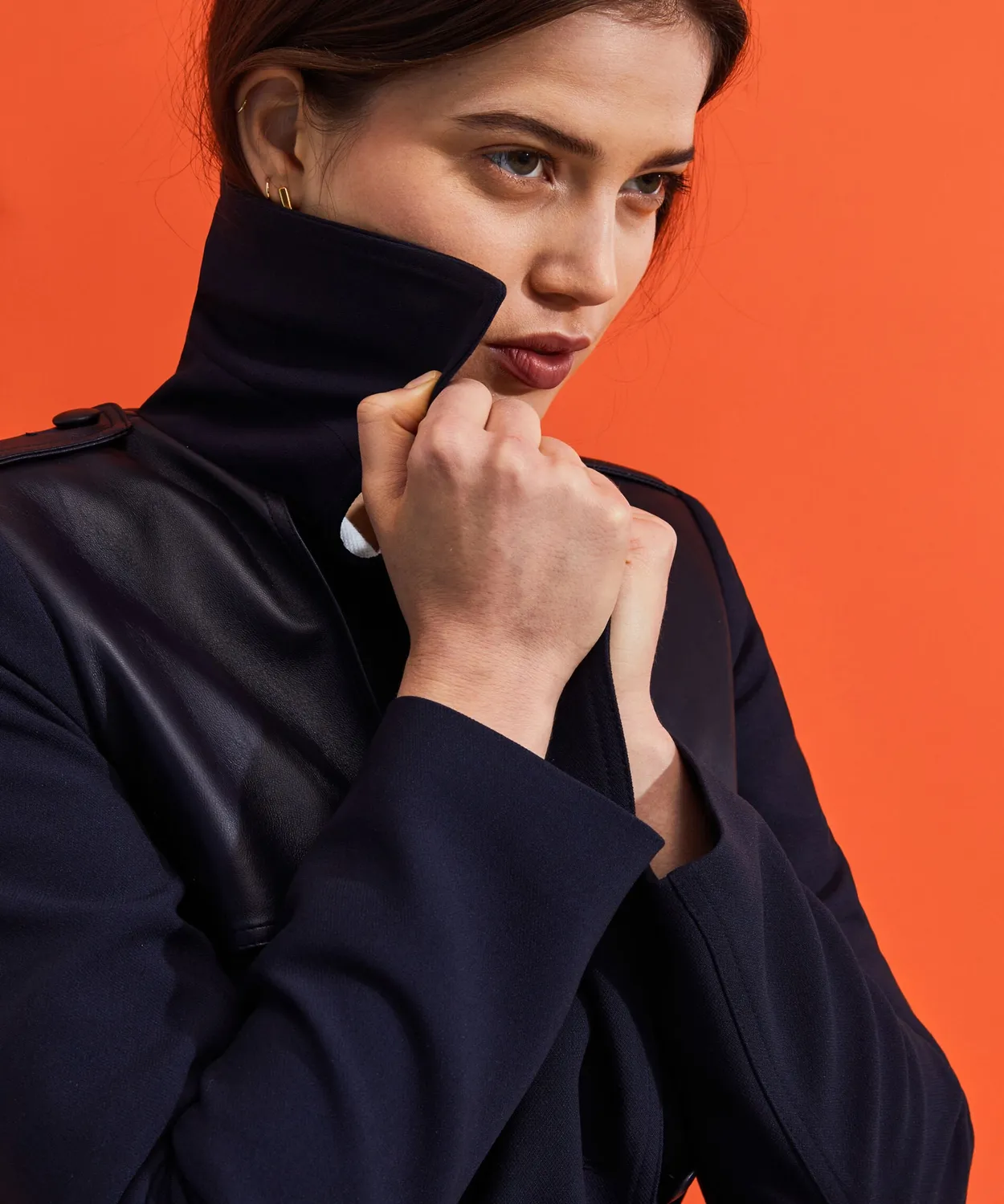 Rodier Trench Pelle Blu Marino Doppiopetto 38