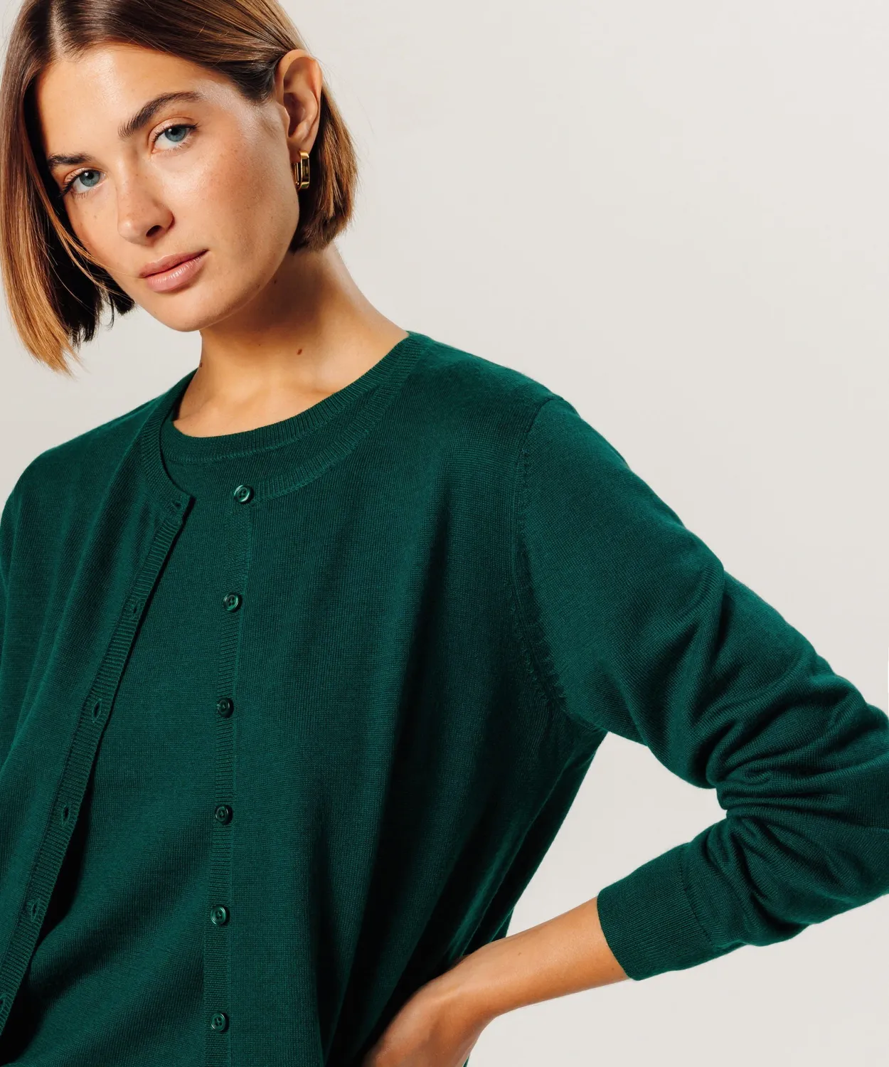 Rodier Cardigan lana merino verde inglese girocollo