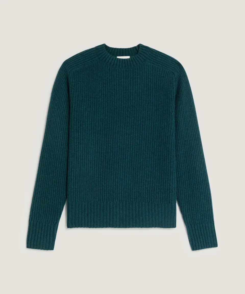 Rodier Maglione Girocollo Coste Cashmere Verde Anatra
