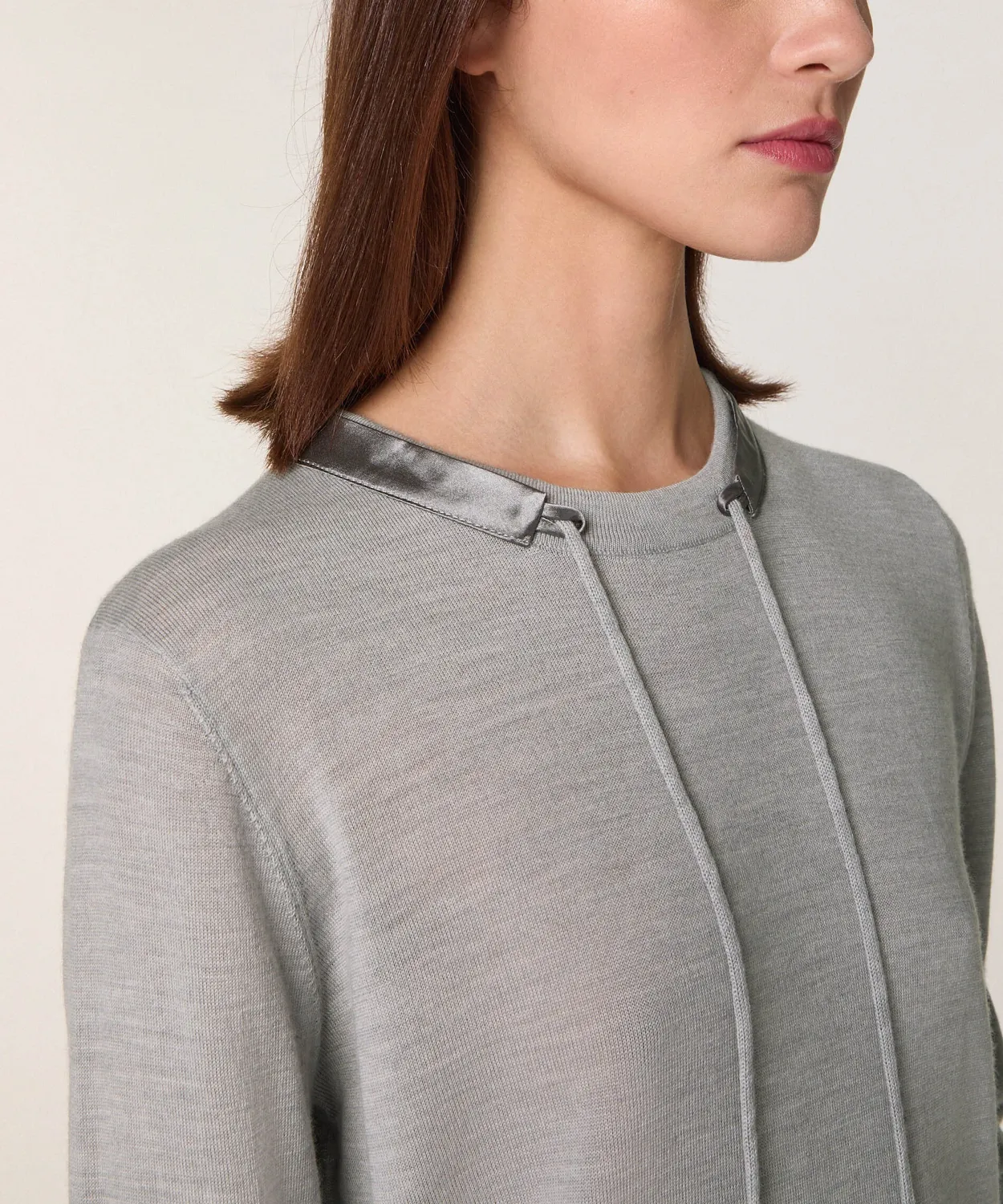 Rodier Maglione girocollo lana merino grigio chiaro maglia fine