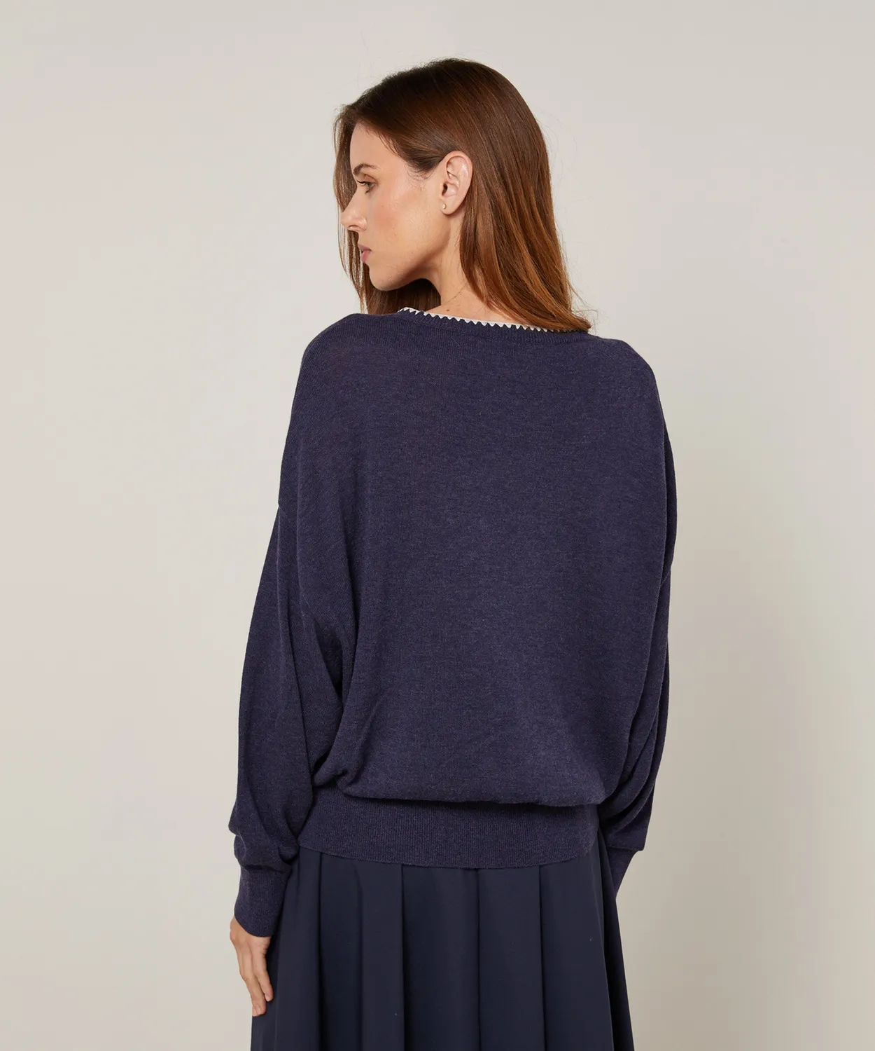 Rodier Maglione girocollo maglia fine blu denim oversize