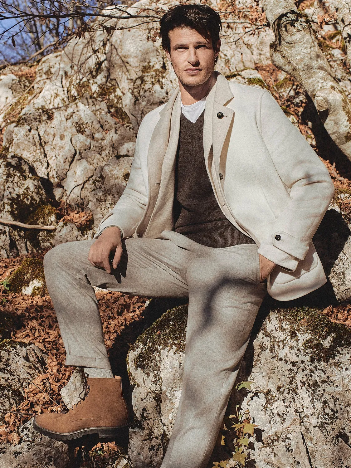 Paul Taylor pantalone wide fit flanella beige