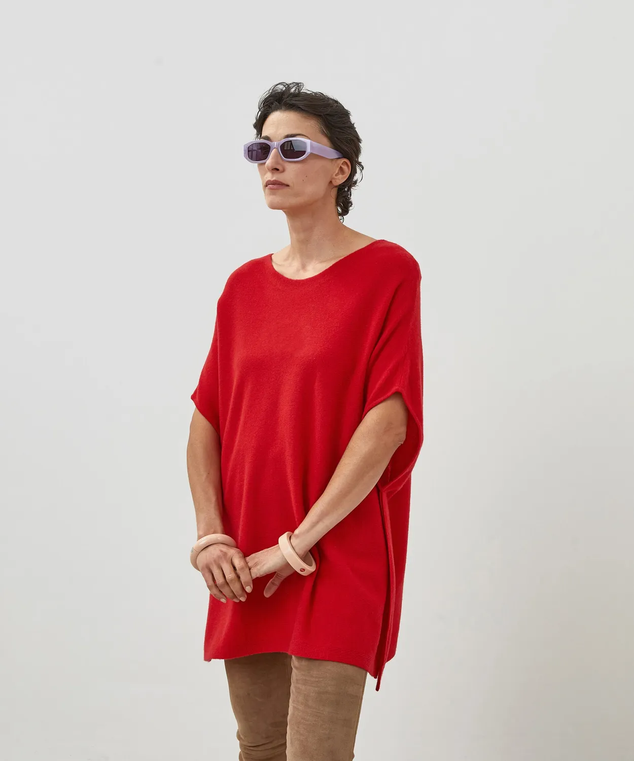 Rodier Poncho in cashmere mantella rosso vermiglio