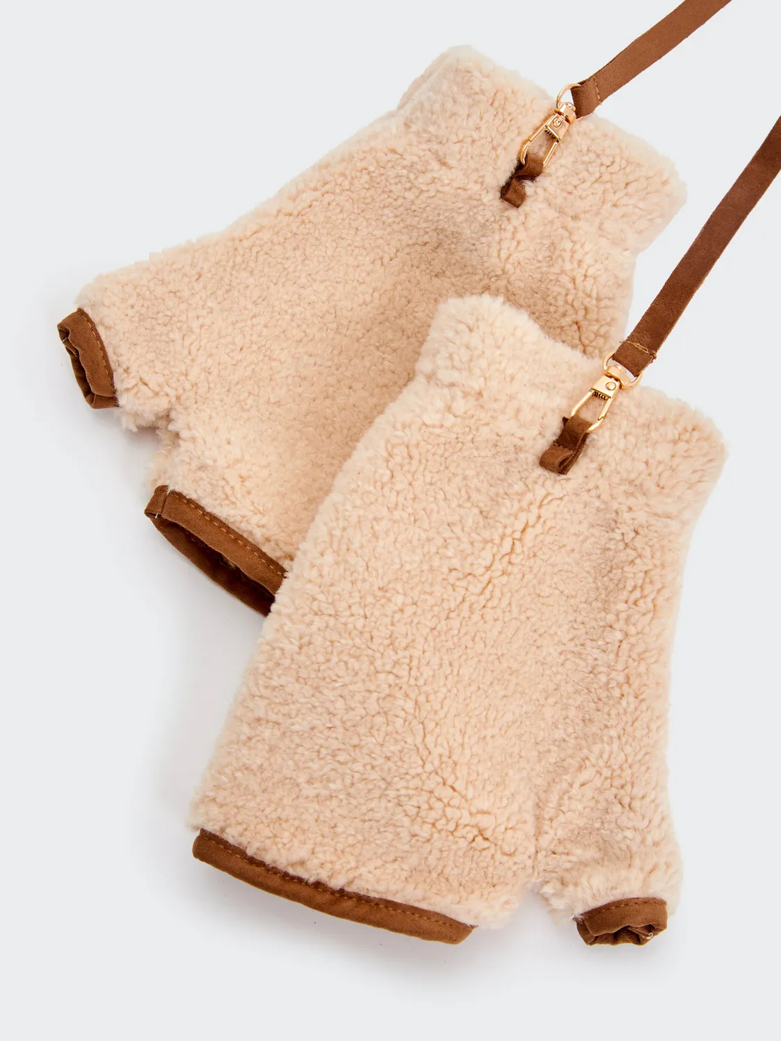 Vicolo Guanti in Eco Teddy guanti beige mezzo dito