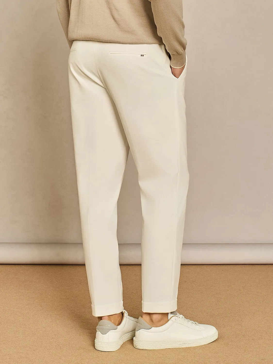 Paul Taylor pantalone jersey bianco coulisse wide