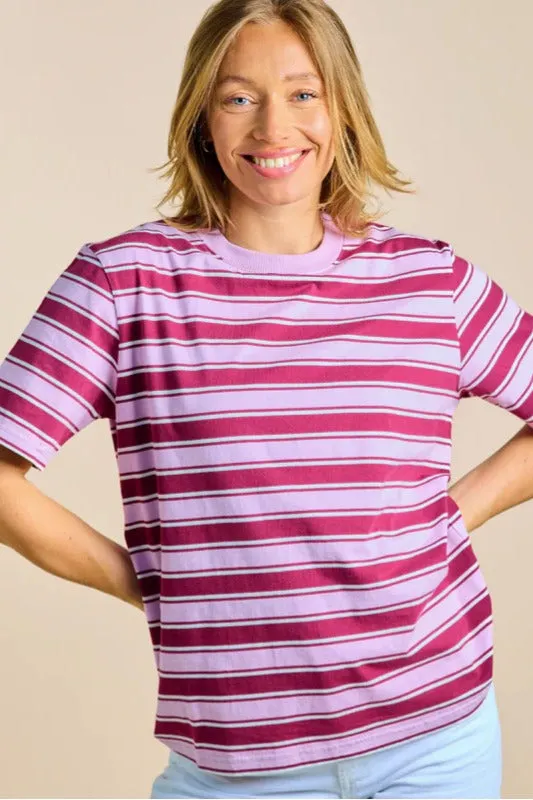 Popeia T-Shirt Cotone Rigata Melanzana Rosa