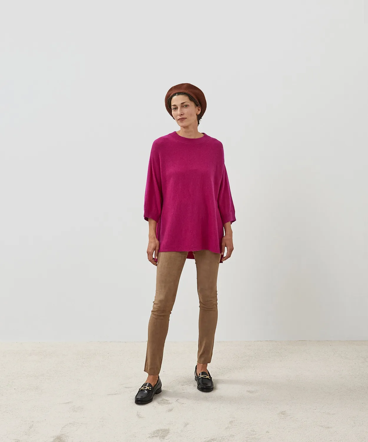 Rodier poncho cashmere fucsia maniche 3/4