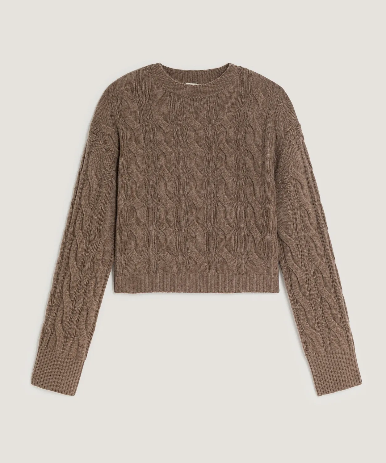Rodier Maglione corto cashmere trecce marrone havana