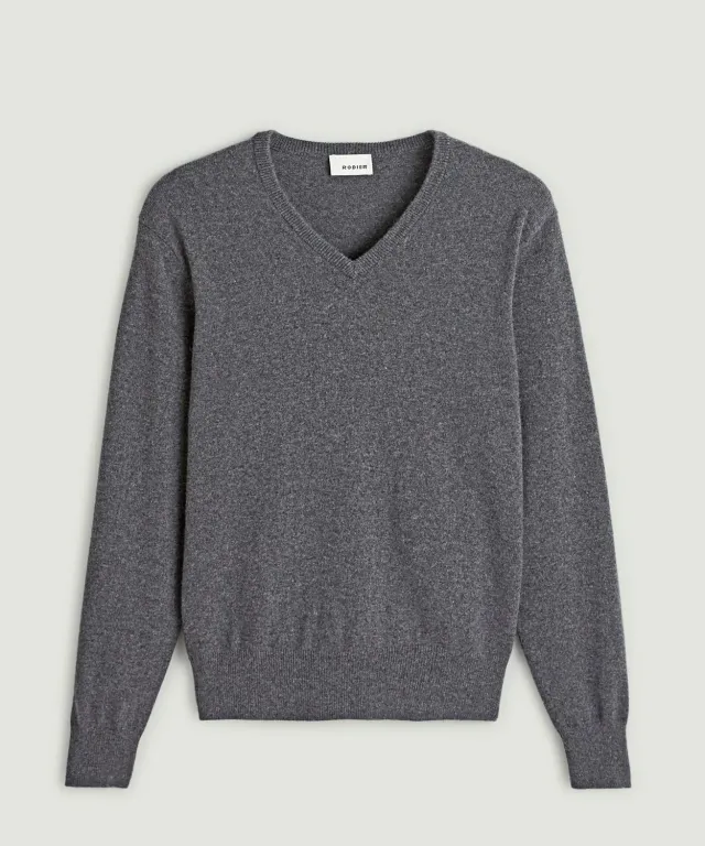 Rodier Maglione Cashmere Scollo V Grigio Medio
