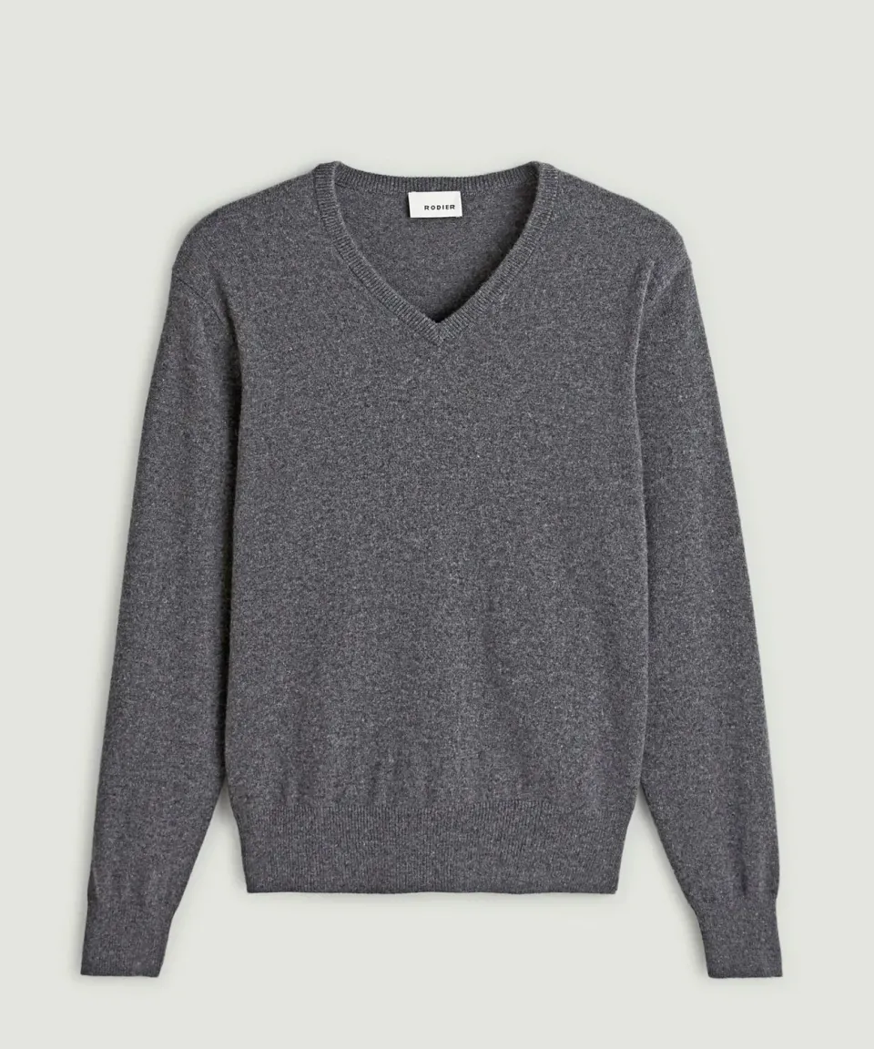 Rodier Maglione Cashmere Scollo V Grigio Medio