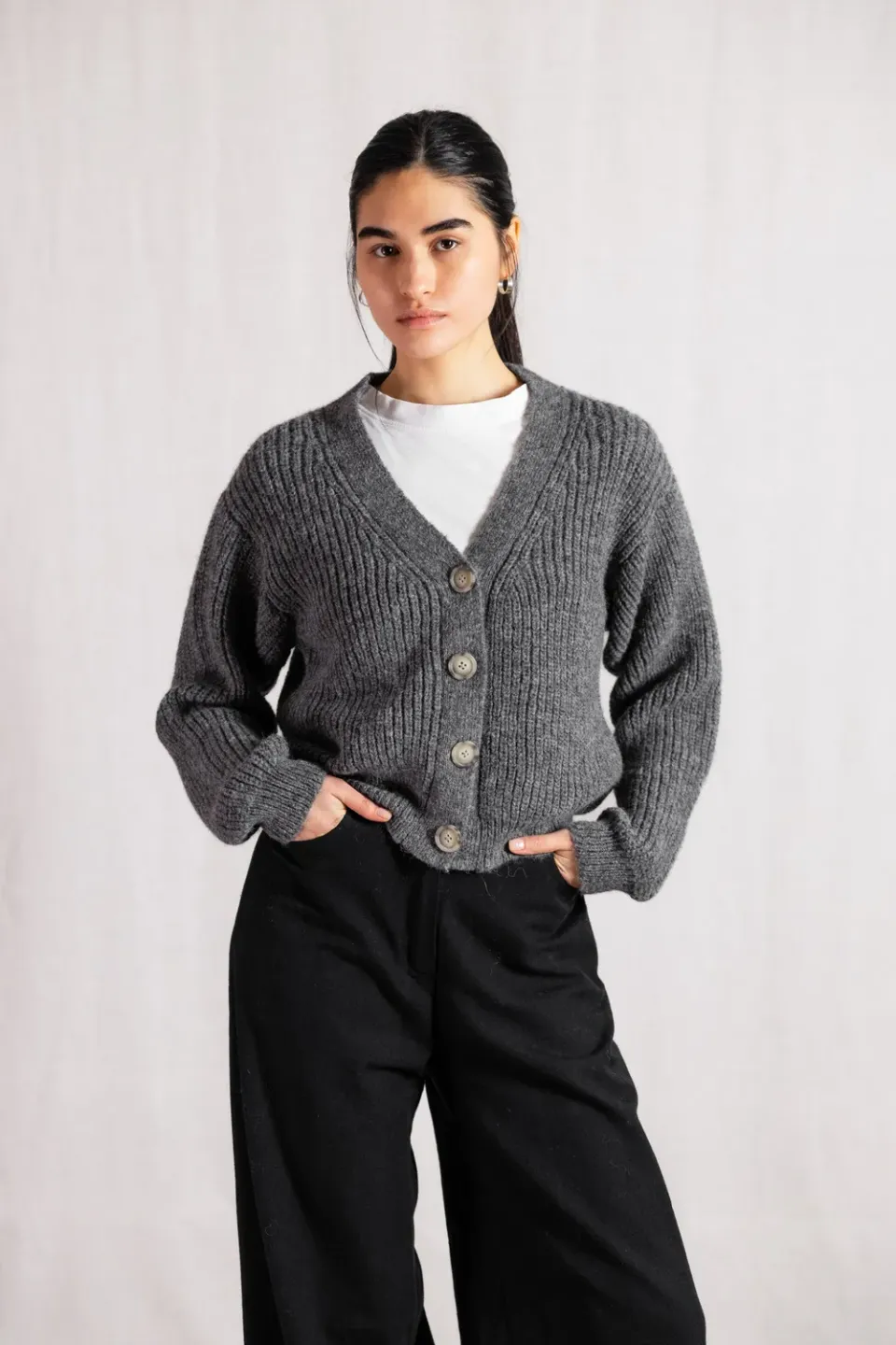 Jyoti Fair Works Aipena cardigan donna grigio scuro alpaca