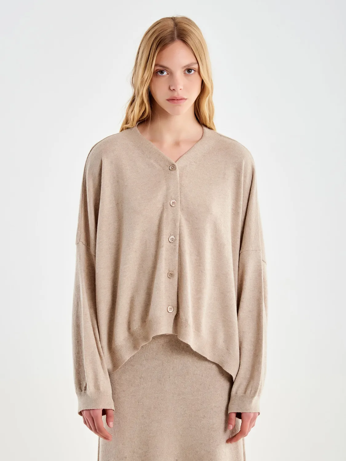 Vicolo Coreana cardigan beige maniche corte misto lana