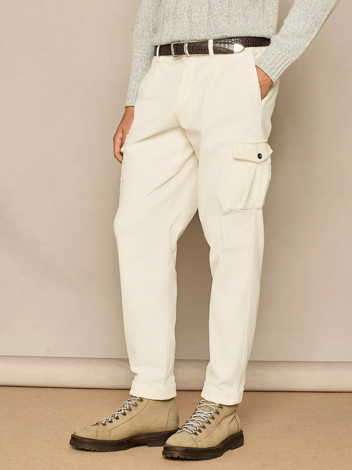 Paul Taylor Pantalone cargo velluto coste bianco