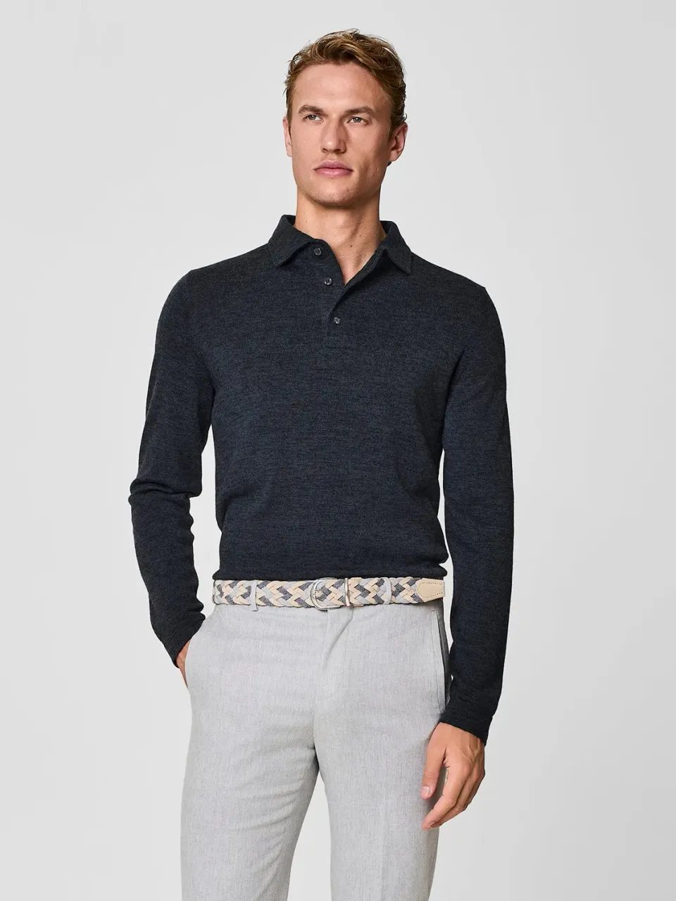 Paul Taylor polo maglia merino grigio scuro bottoni