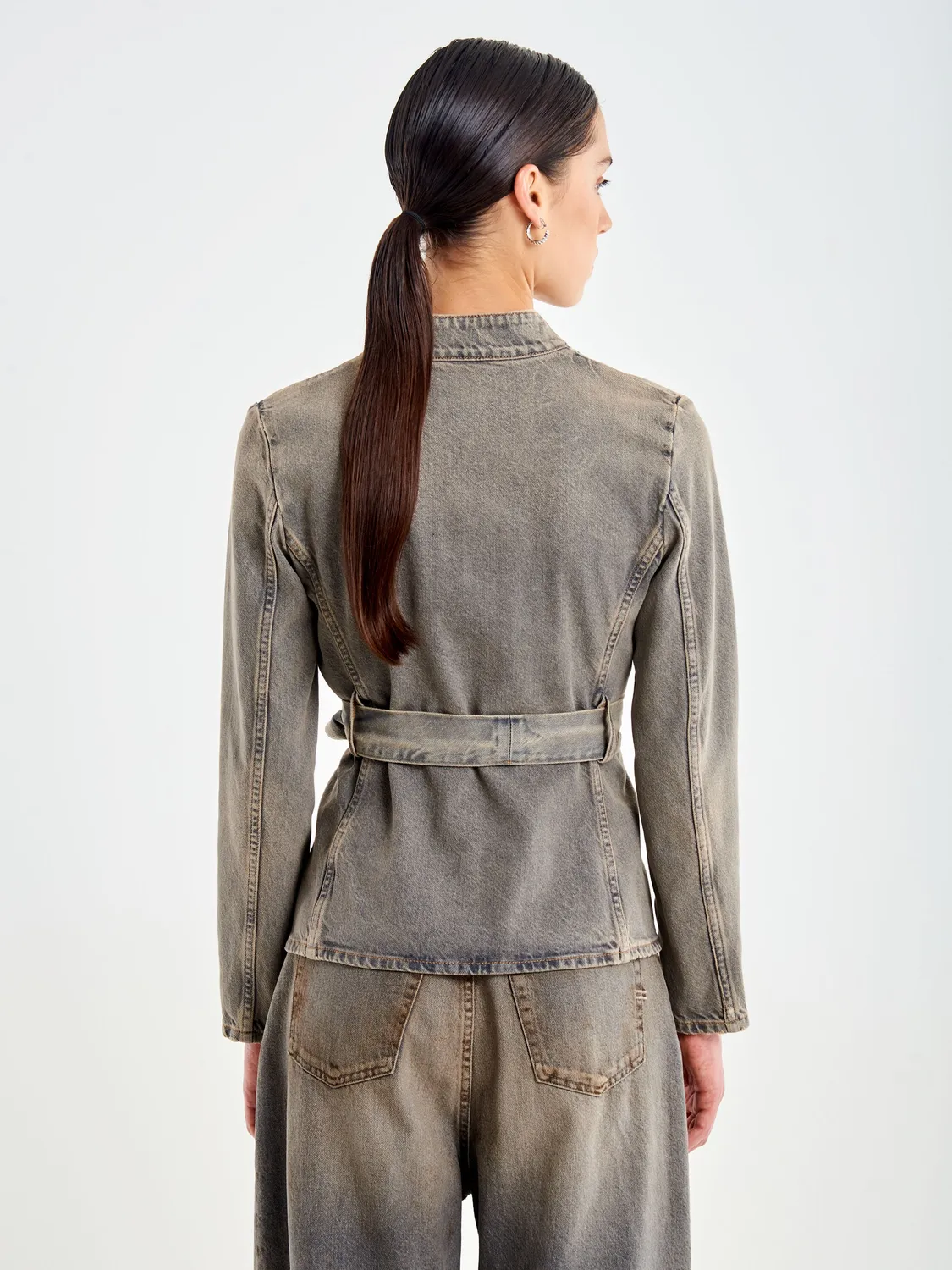VICOLO Giacca Denim Dirty con Cintura grigio S