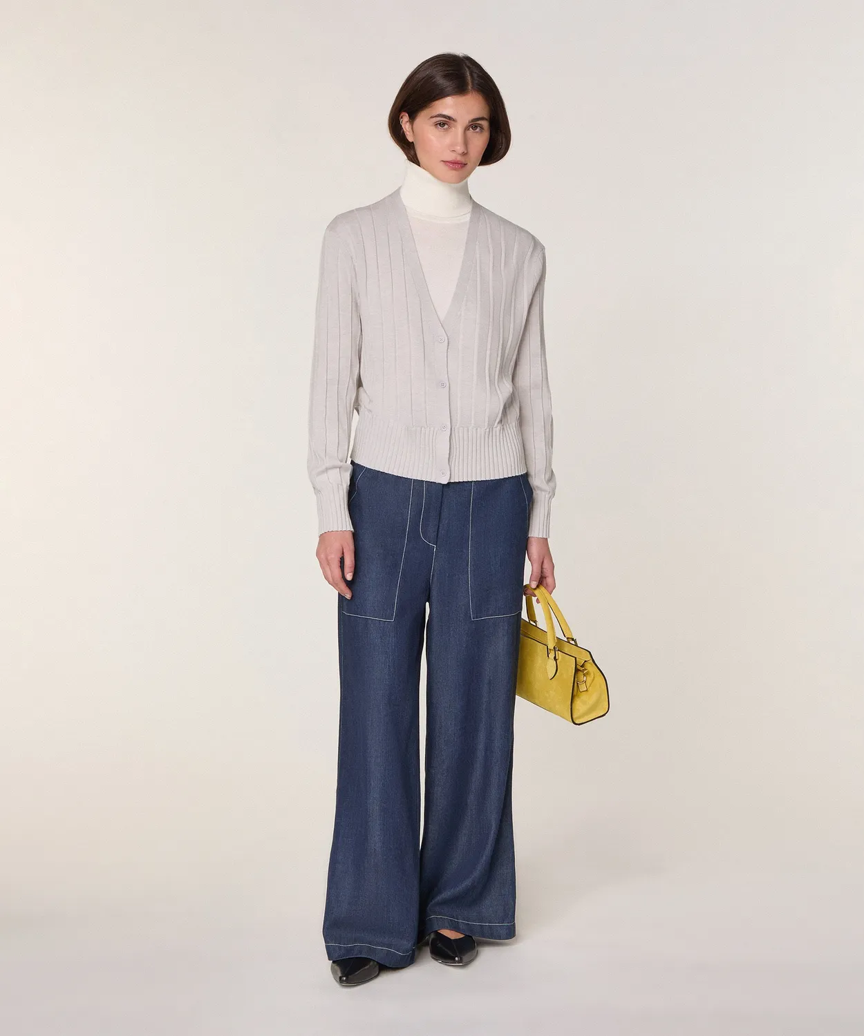 Rodier Gilet Corto Lana Merino Bianco Scollo V