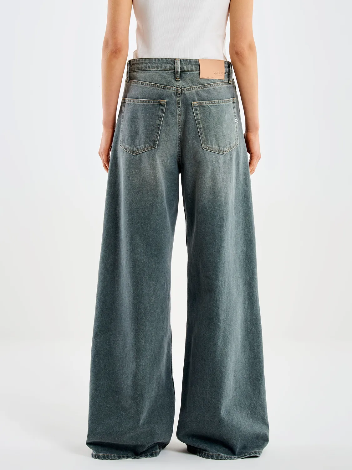 Vicolo Jeans Marnie Wide Leg verde foresta cotone