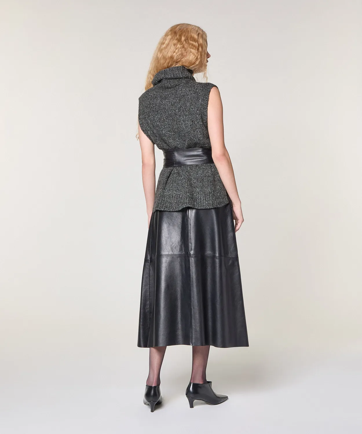 Rodier maglione smanicato maglia grossa grigio chiné