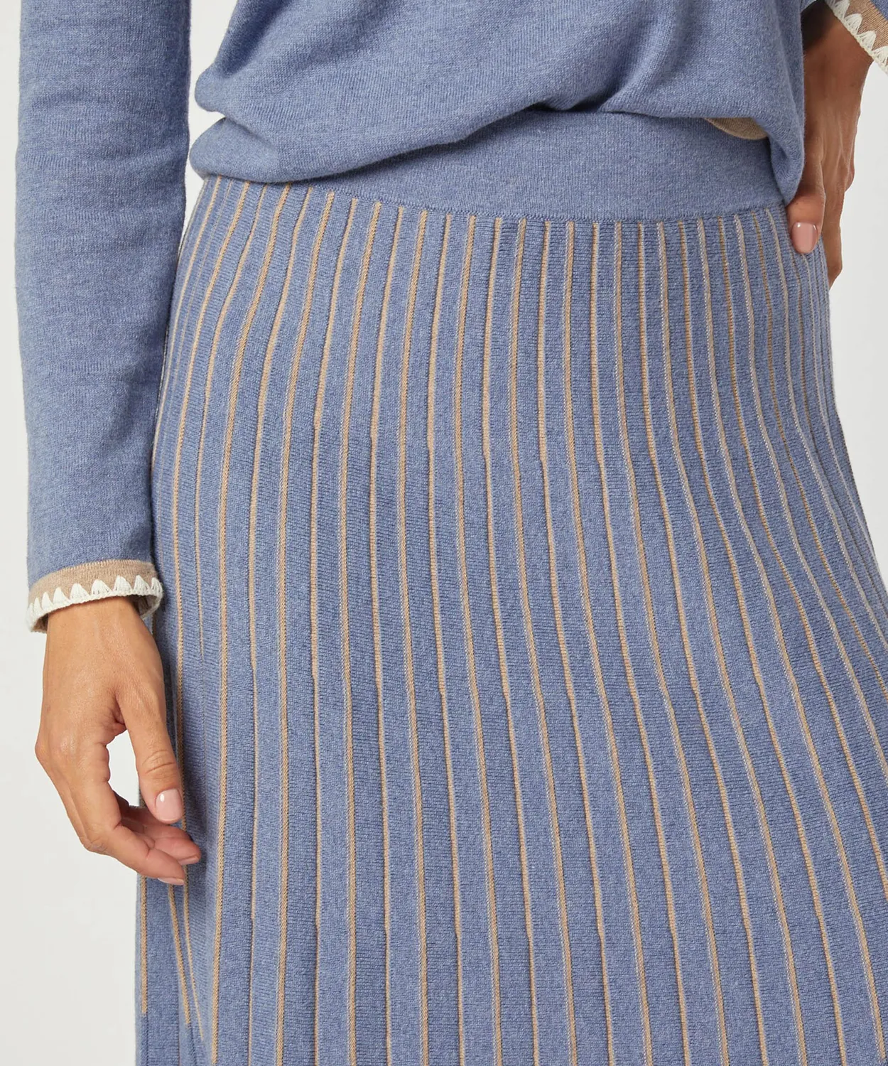 Rodier Gonna Maglia Plissettata Blu Midi Donna