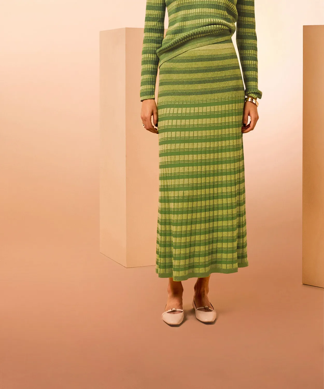 Rodier Gonna Lunga Svasata Maglia Verde Pistacchio