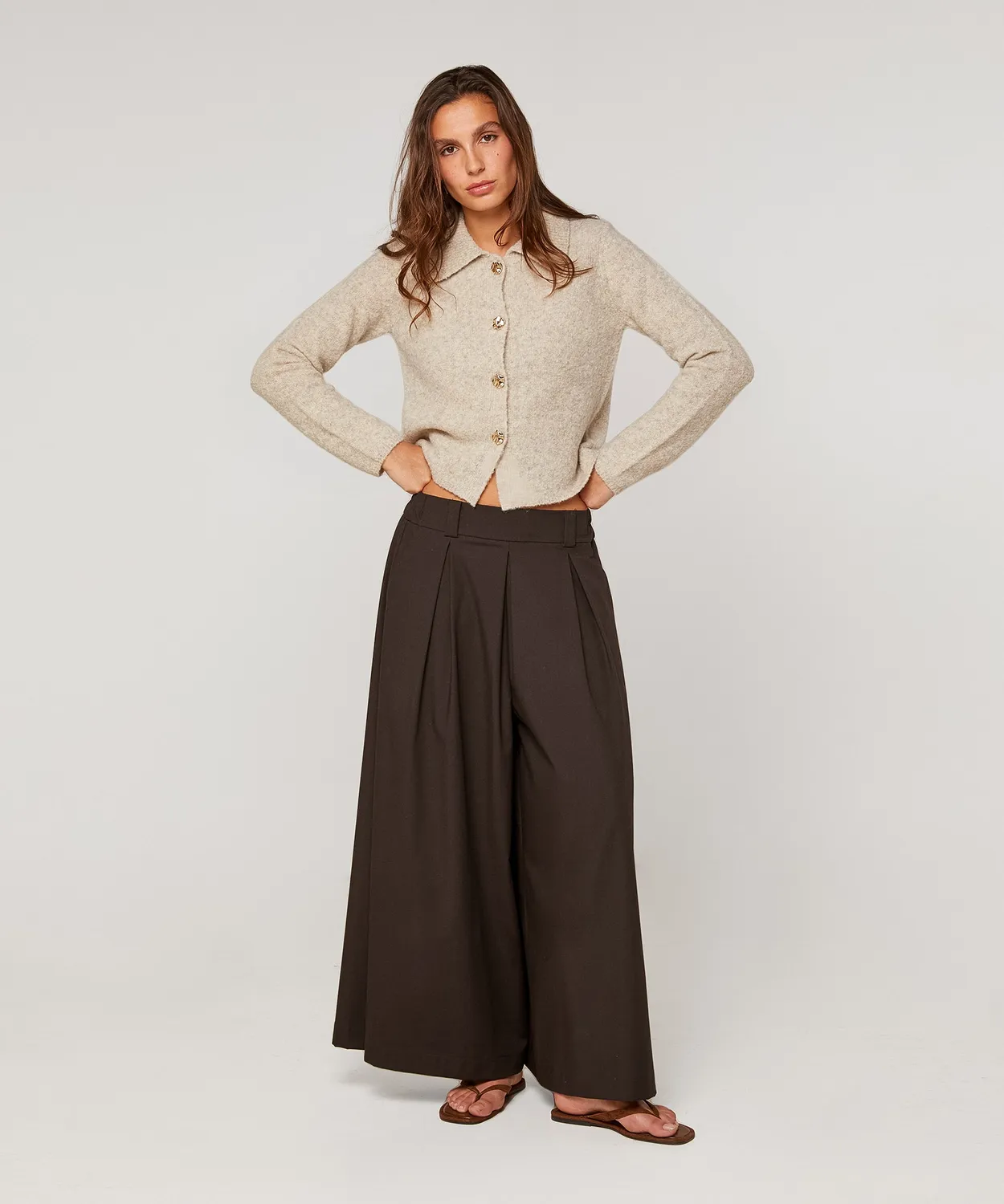 Rodier cardigan corto spalline beige chiné lana mista