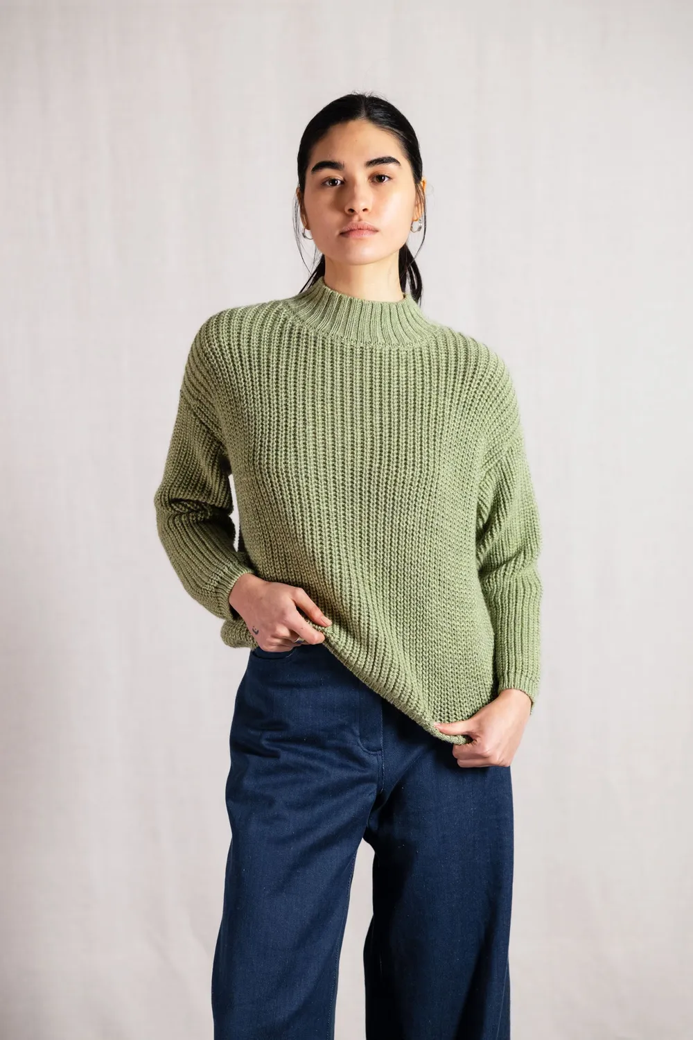 Jyoti Tacna Lime Green maglione dolcevita verde lime baby alpaca