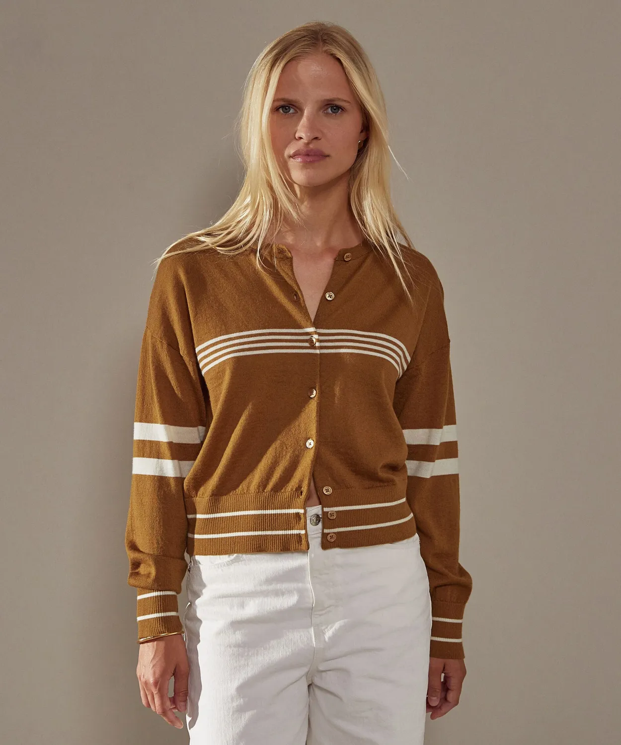 Rodier gilet lana merino rigato giallo senape
