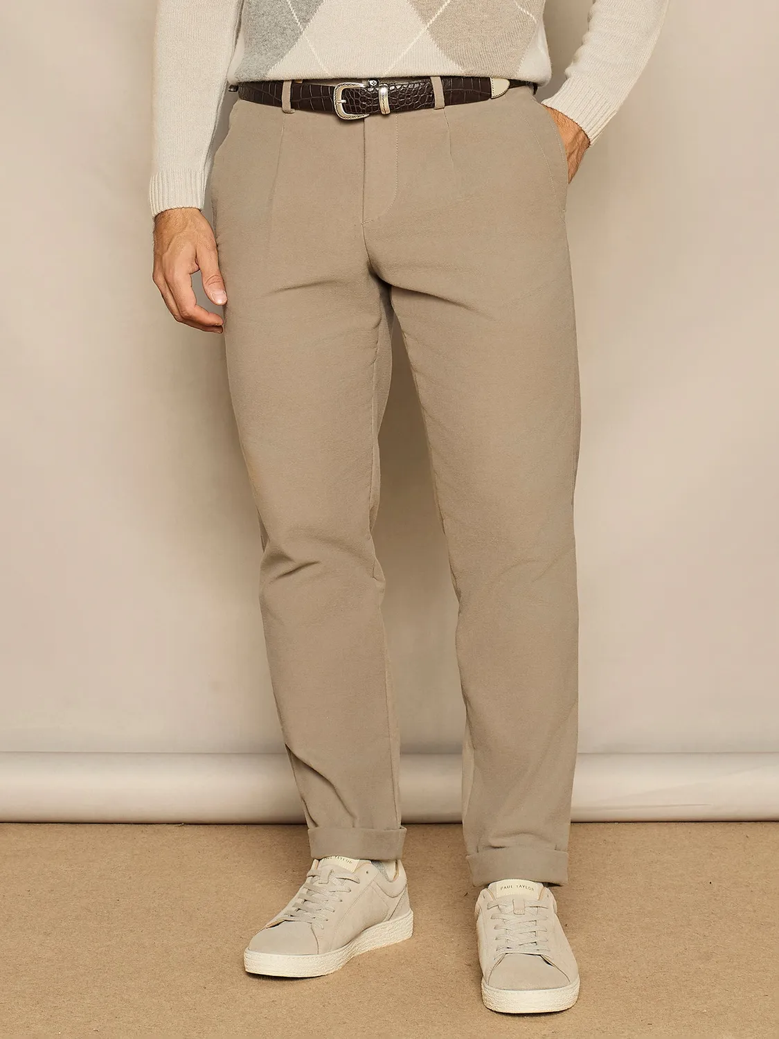 Paul Taylor Wide Fit fustagno pantalone taupe coulisse