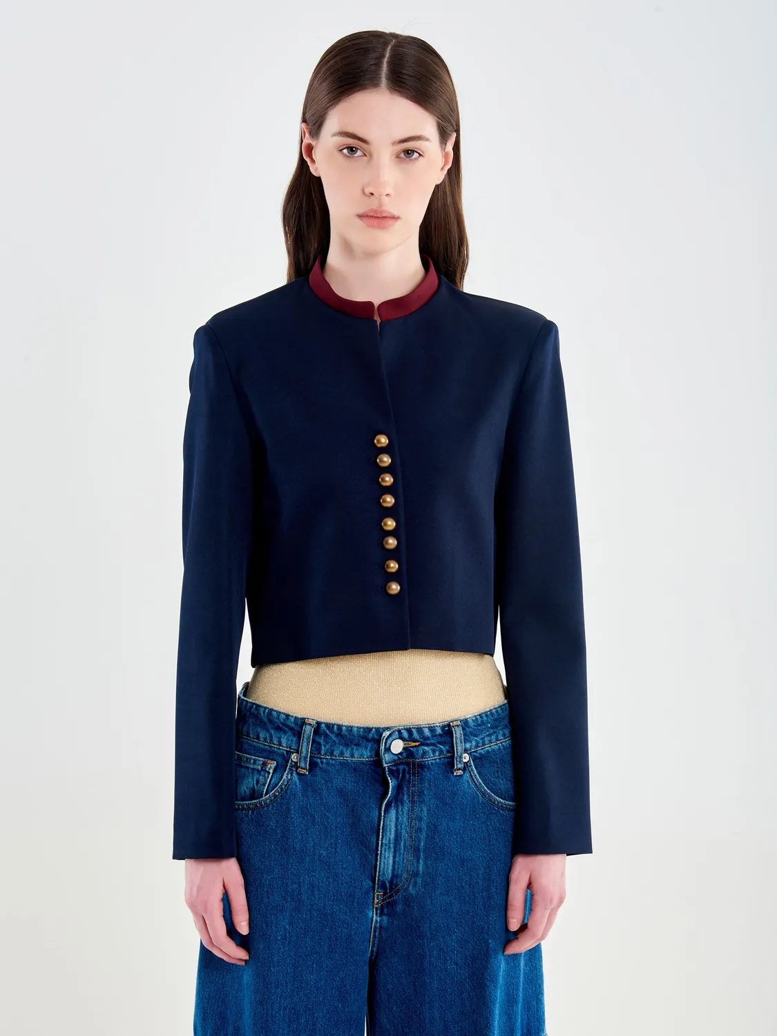 Vicolo Giacca Corta Coreana Blu Bottoni Gioiello S M L