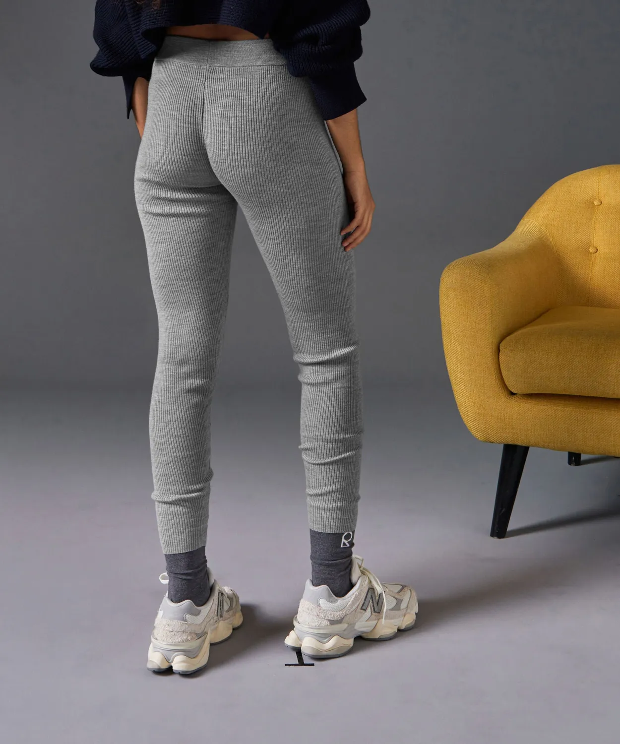 Rodier leggings lana merino coste grigio argento