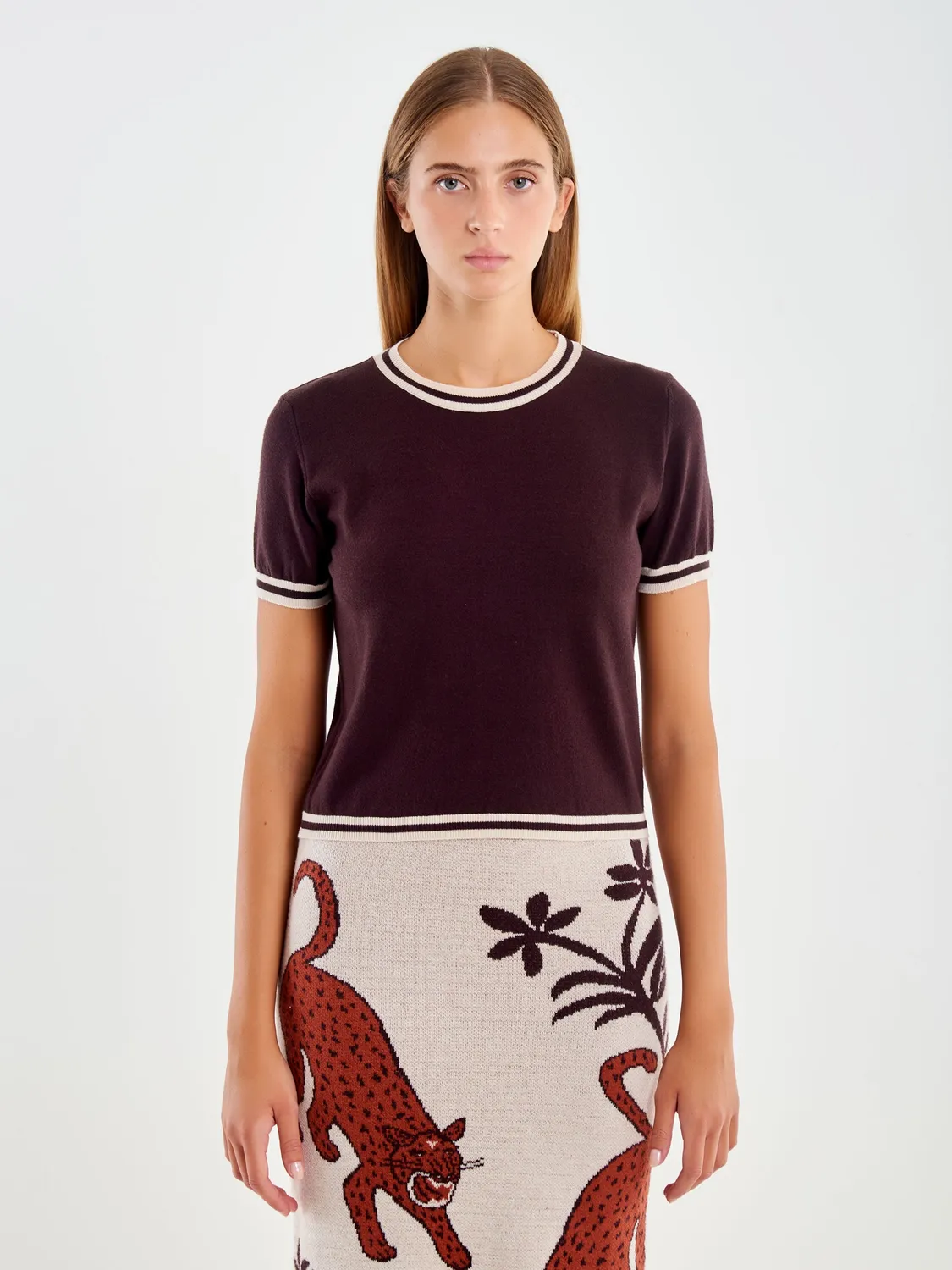 Vicolo T-shirt in Maglia con Profili T-shirt moro unica