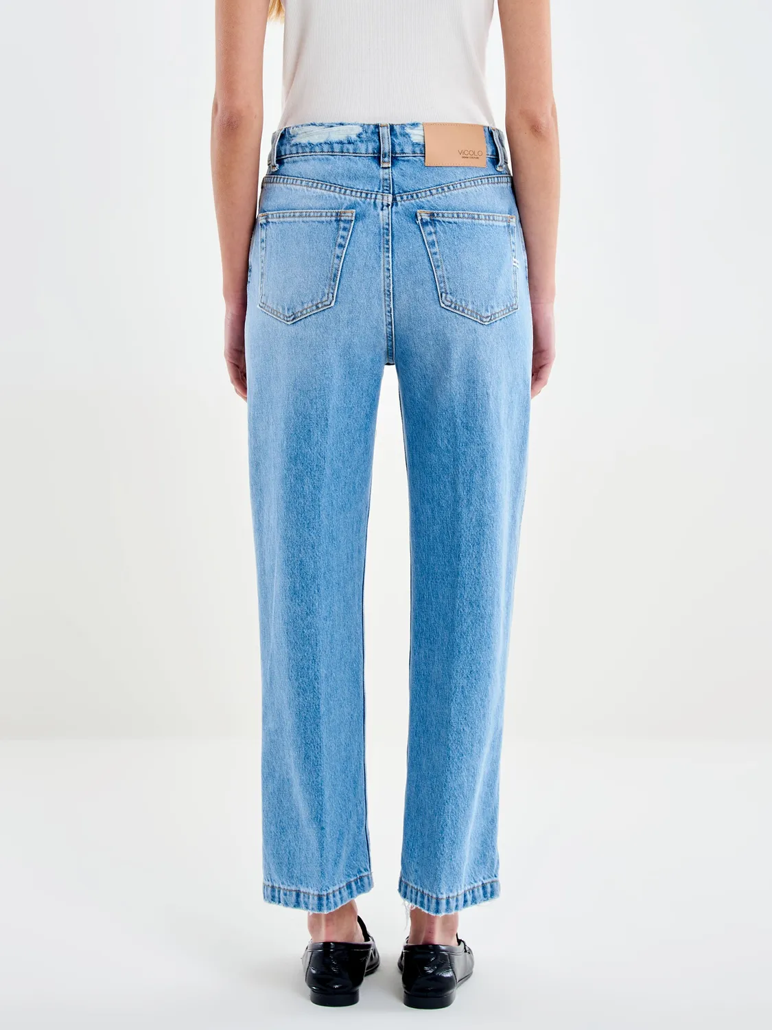 Vicolo Icon Kate jeans dritti blu con rotture
