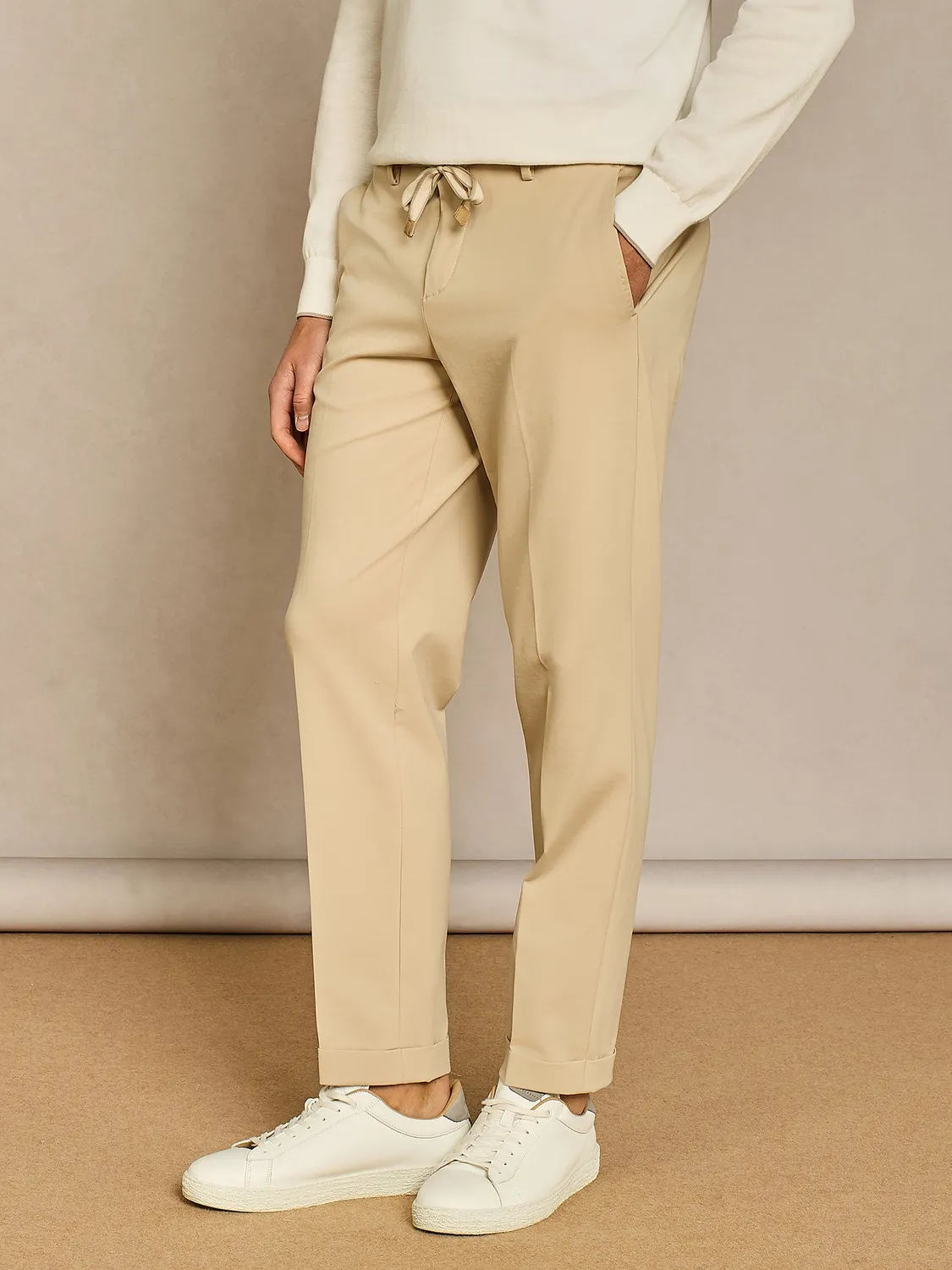 Paul Taylor Pantalone Jersey Beige con Coulisse Wide