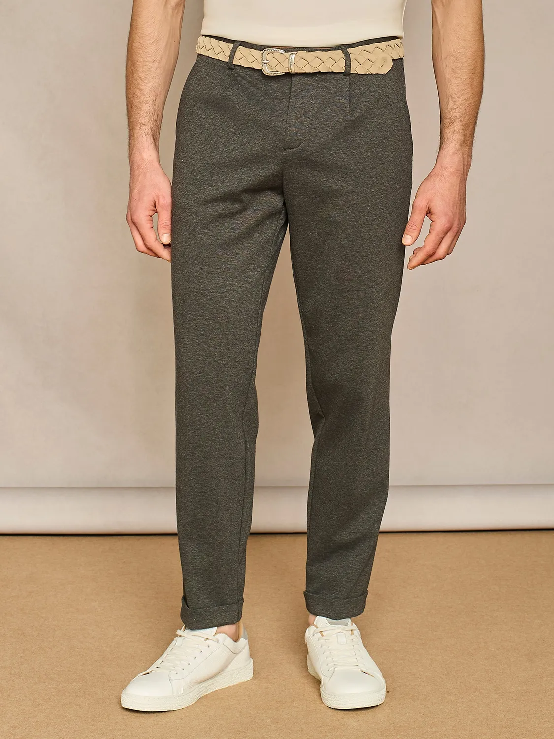 Paul Taylor pantalone wide jersey grigio scuro con pince