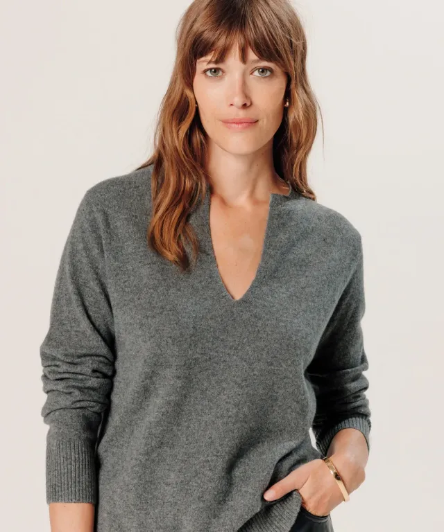 Rodier maglia cashmere collo tunisino grigio