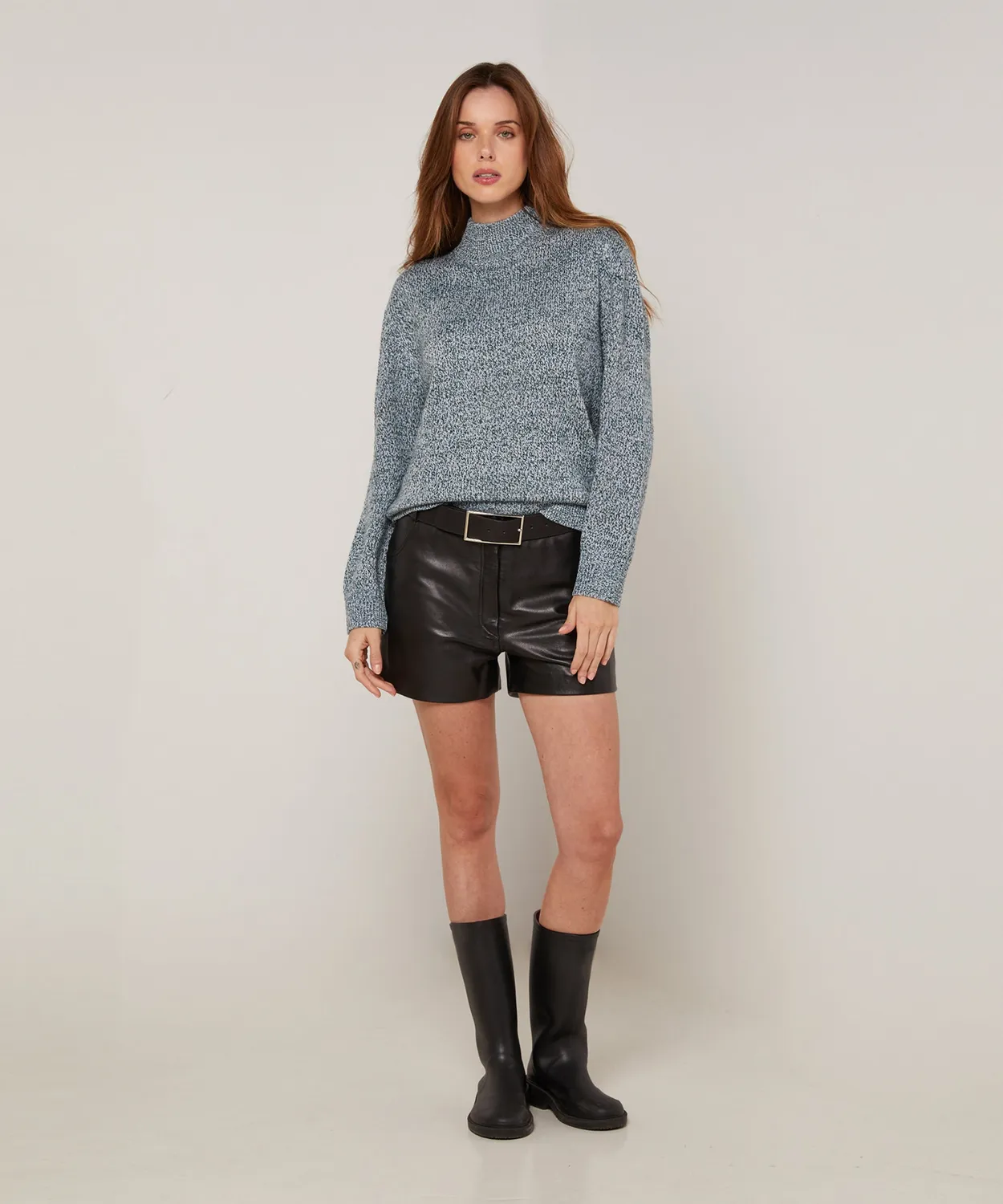 Rodier Maglione Collo Imbuto Melange Blu Dritto