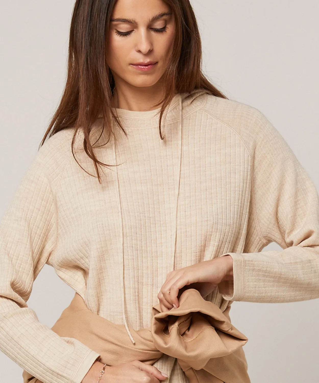 Rodier maglione cappuccio lana beige chiné