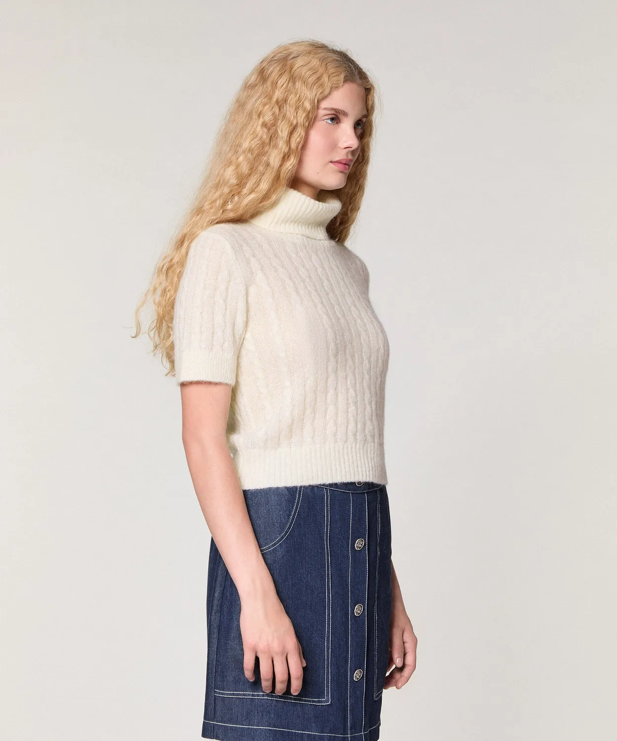 Rodier Maglia dolcevita alpaca ecrù maniche corte