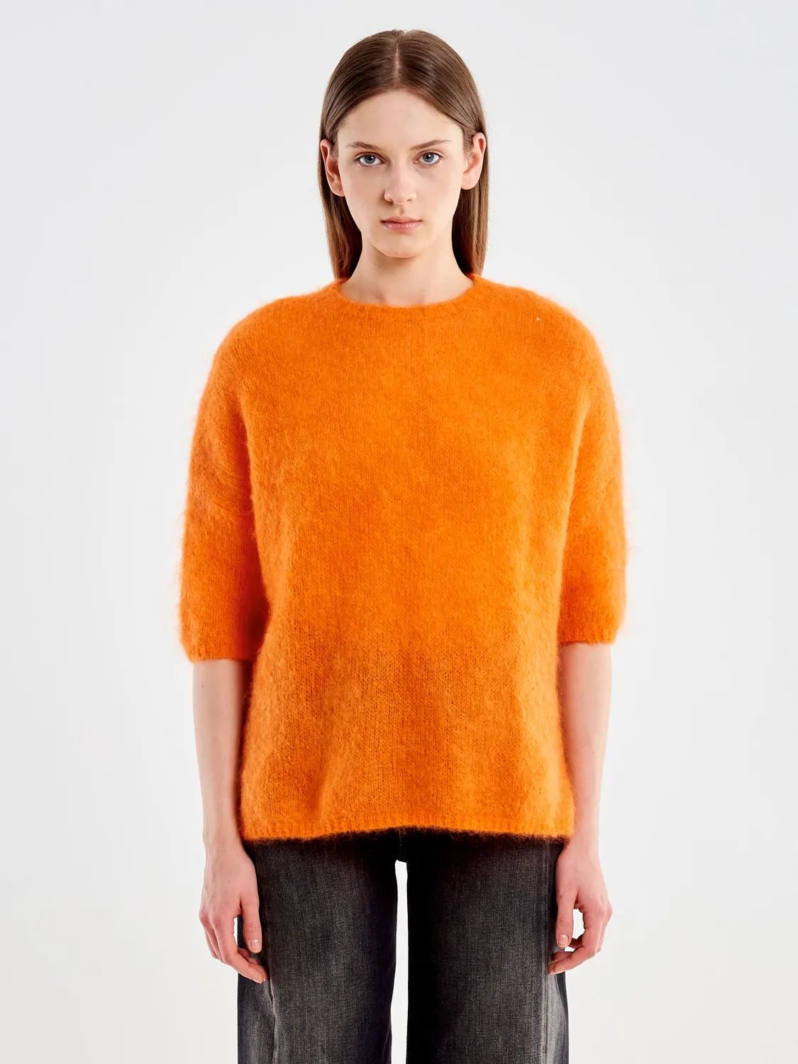 Vicolo Pull Girocollo Manica Tre Quarti Maglia Arancione Mohair Unica
