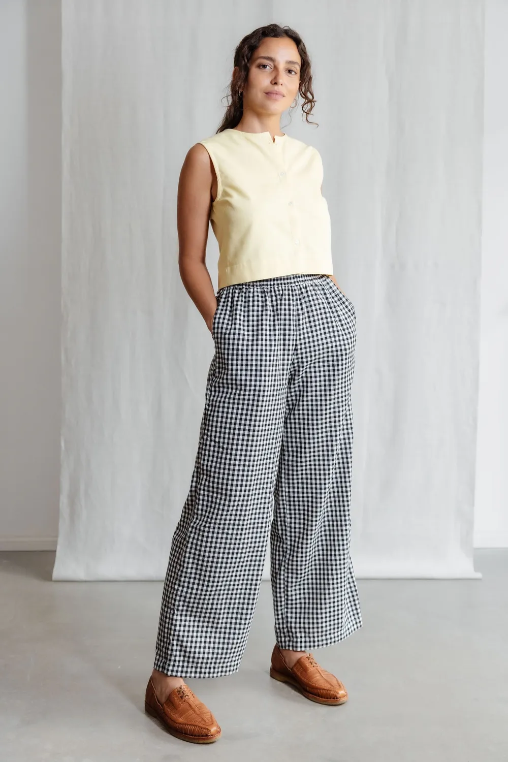Jyoti Jayan pantaloni cotone bio quadri palazzo