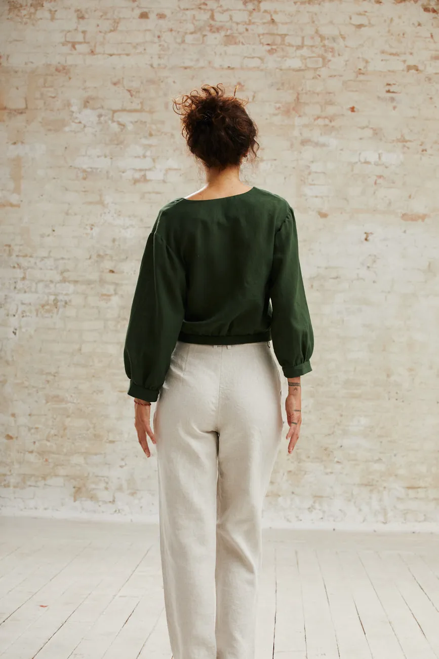 Jyoti Sahay Olive blusa crop cotone maniche palloncino