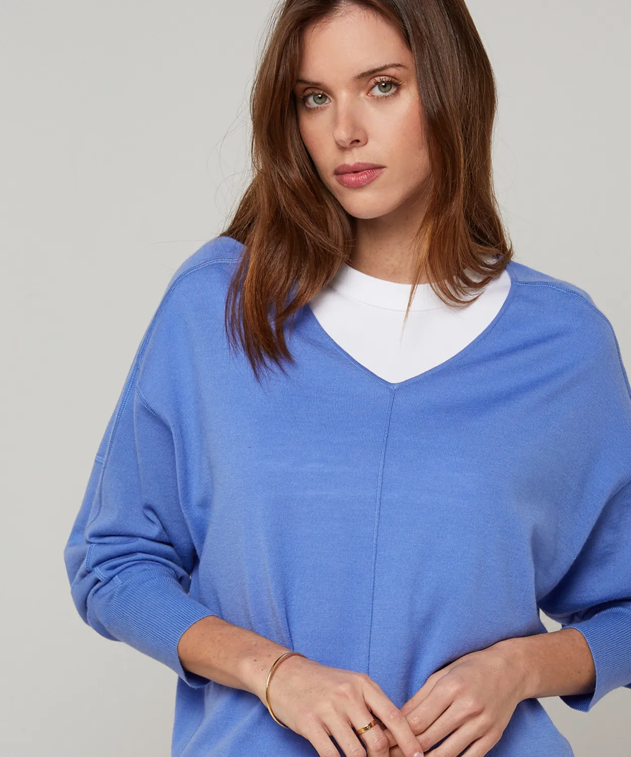 Rodier Maglione Oversize Scollo V Blu Orizzonte Lana