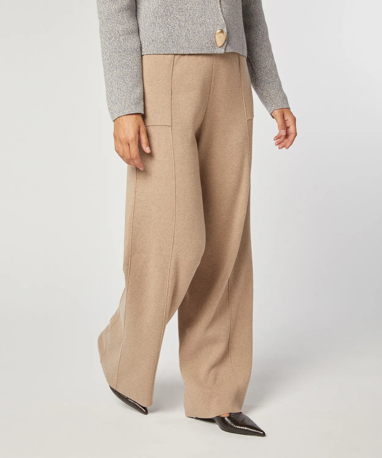 Rodier pantaloni maglia gamba larga beige