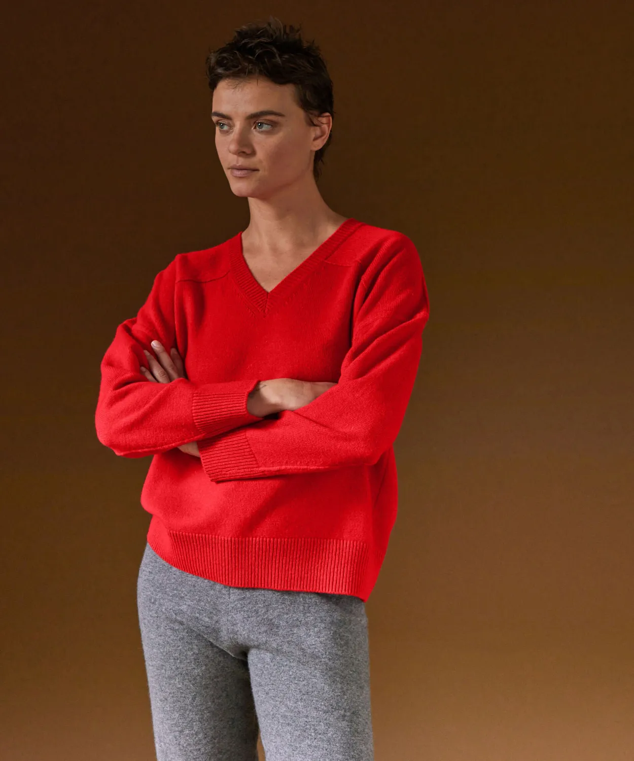 Rodier maglia oversize scollo V cashmere arancio corallo