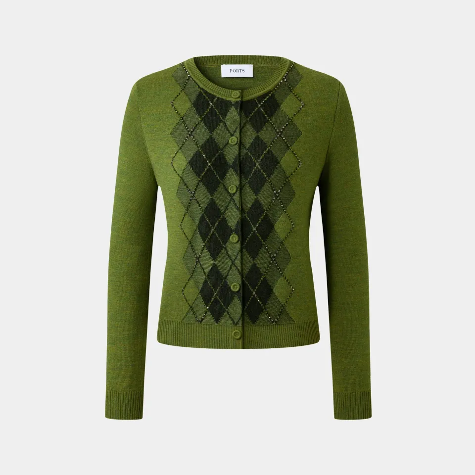 Ports FW25 cardigan argyle verde loden frost